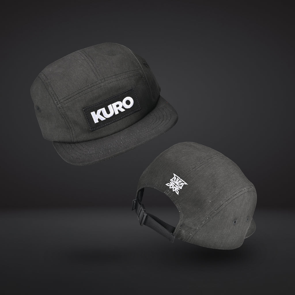 Arashi KURO 5 Panel Washed Cotton Flat Bill Baseball Cap