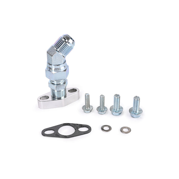 45Deg 10AN Turbo Oil Return Flange Adapter Fitting Kit For Garrett GT15 GT20 GT25R GT30R Turbo